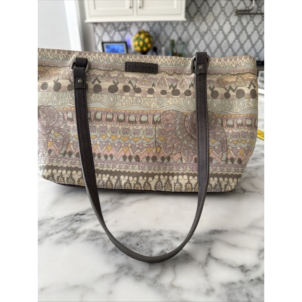 SAKROOTS  Tote Carryall Bag Purse Boho Elephant Floral Artist Series 12" Handbag